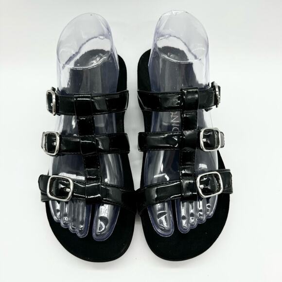 Vionic Misa Strappy Buckle Slide Sandals Black Patent Sz 6 Minimal Office Dressy - Picture 6 of 11